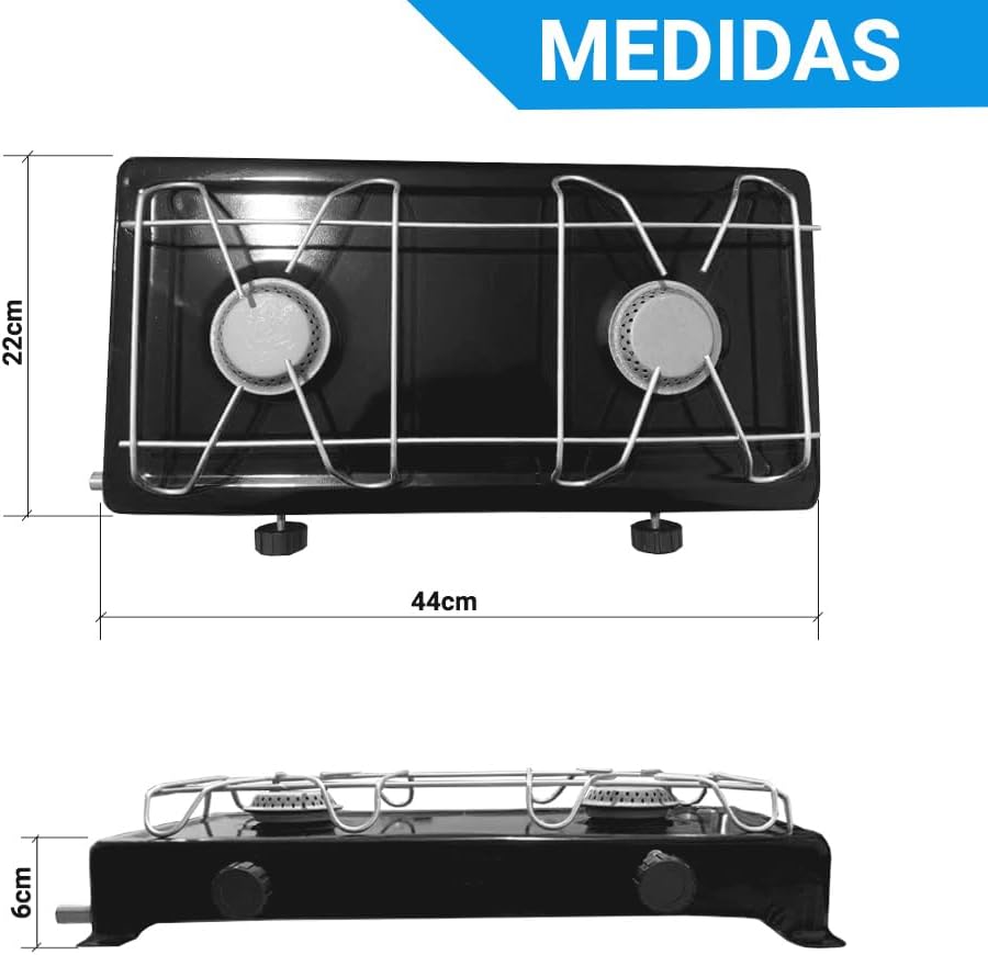 Fogão Portátil 2 Bocas com Kit Gás Completo Regulador e Mangueira 1,25m Stander