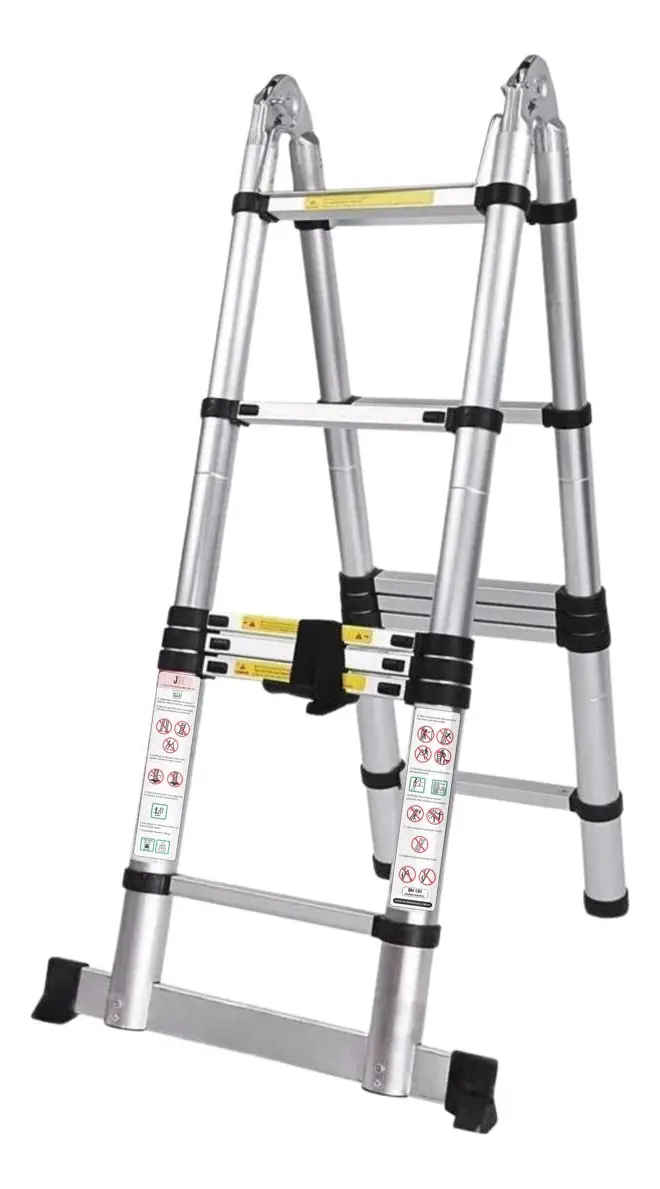 Escada Telescópica Multifuncional Inox JST 3,8m 12 Degraus Antiderrapante