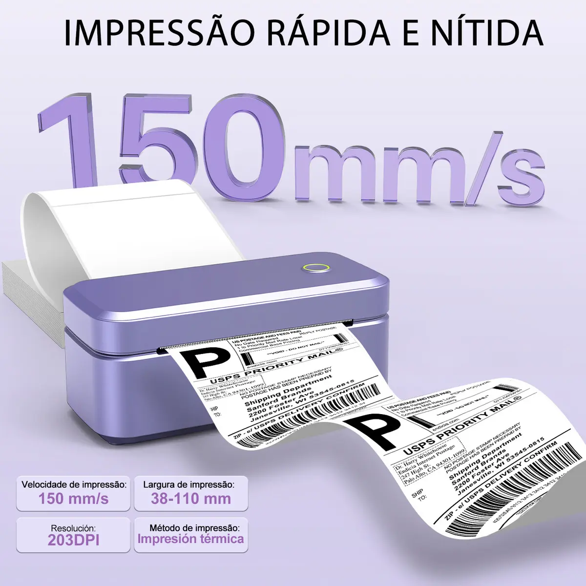 Impressora de Etiquetas Ablemark BR-L100 Monocromática Portátil com Bluetooth e USB