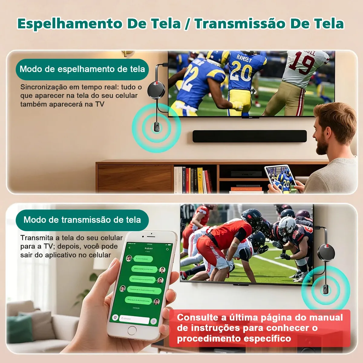 Conversor Tv Para Smart Espelhamento De Tela 4K Dual Band 2.4/5GHz Hdmi Para Android E Ios - Compatível Com Tv Antiga Samsung, Lg, Philips E Philco - Dongle Ideal Para Reunião, PC E Celular