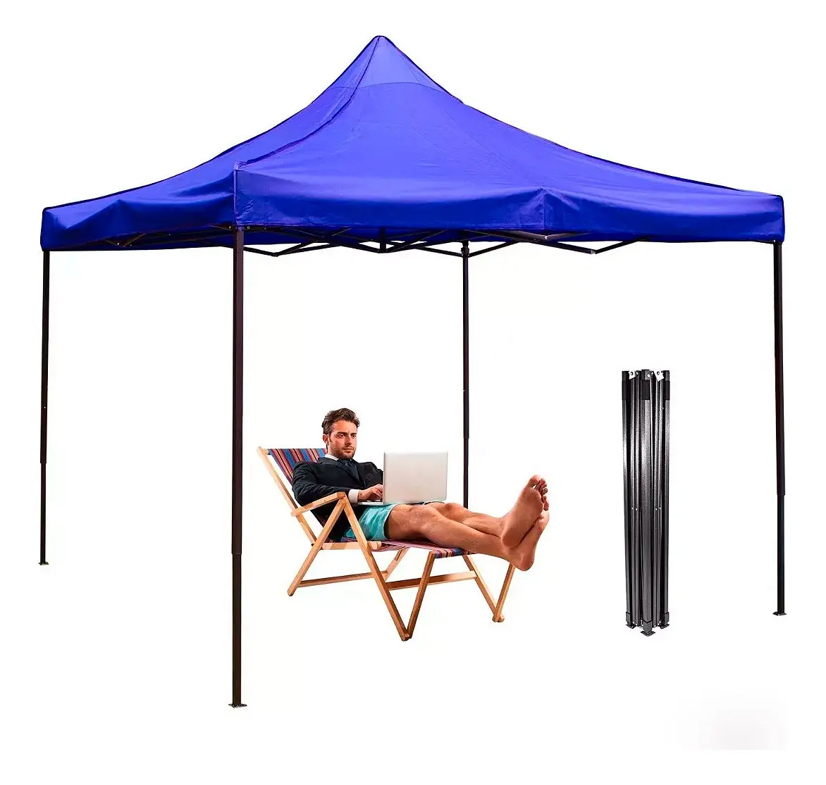 Tenda Barraca De Praia Gazebo Bitlar Azul 3x3 Sanfonada Com Bolsa De Transporte Impermeável Resistente