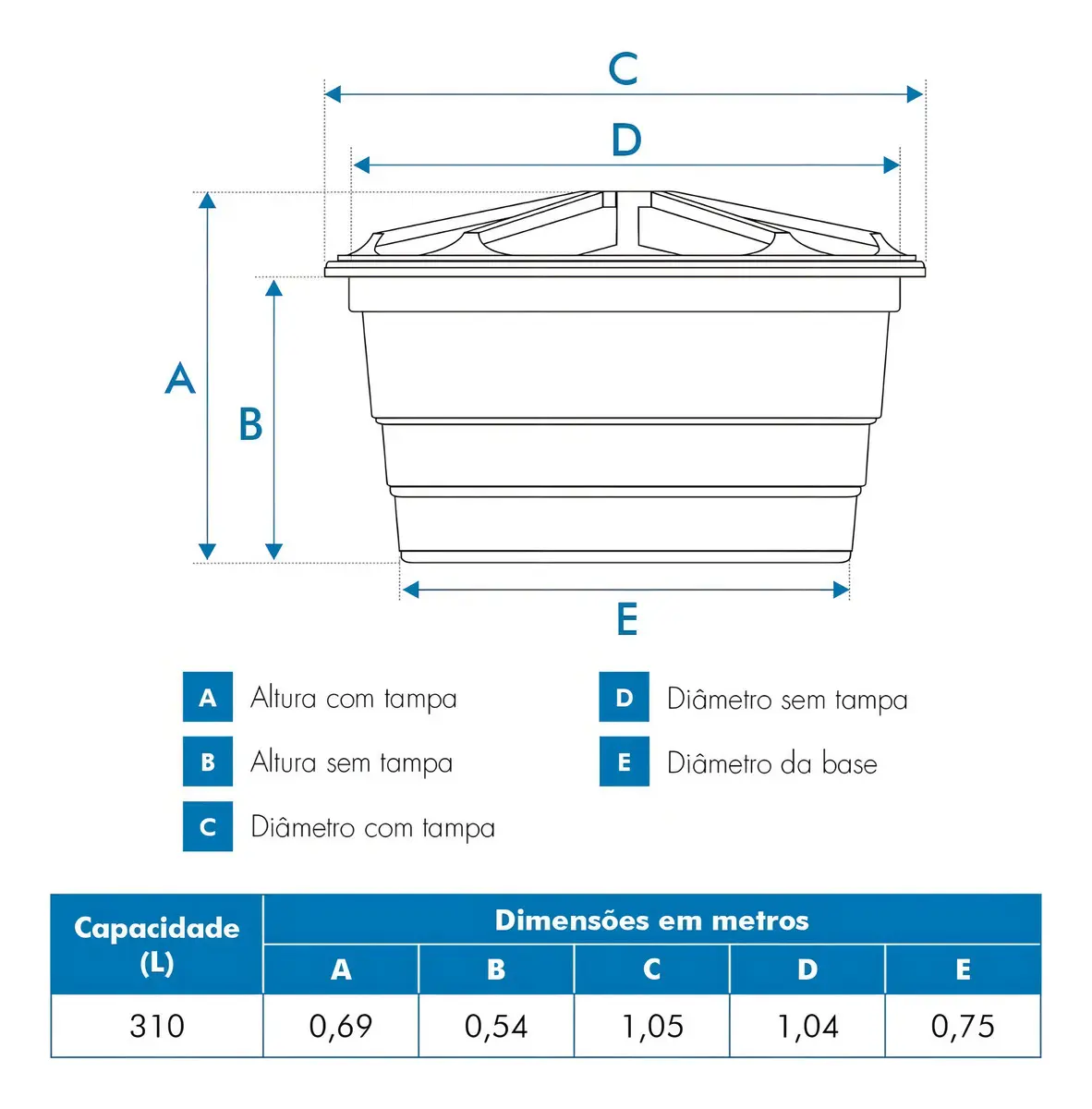 Caixa d'água vertical polietileno 310L