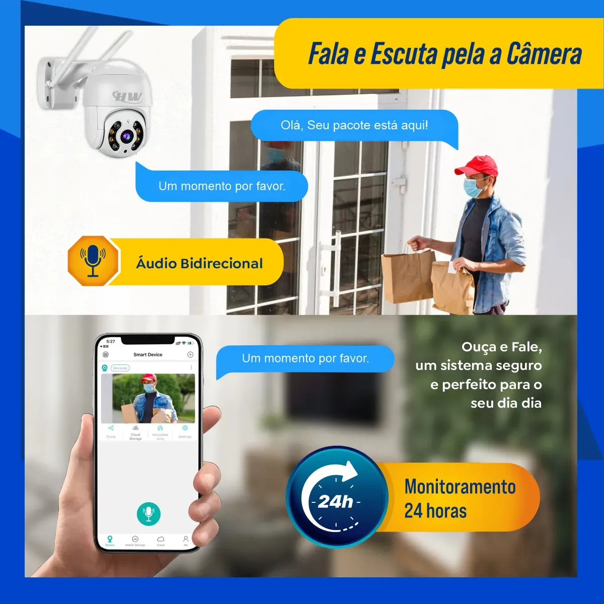 Kit 2 Câmera Segurança Ip Interna Externa Wifi - Bivolt 110V/220V