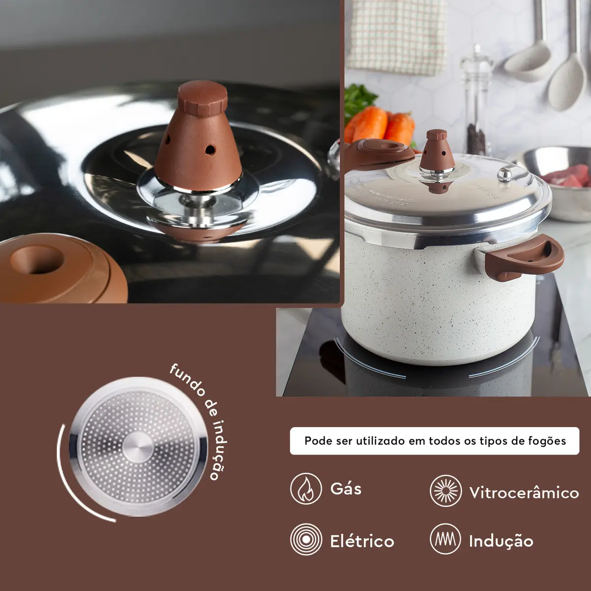 Brinox Pressure Panela de Pressão Revestimento Cerâmica Indução 4,2L cor Vanilla