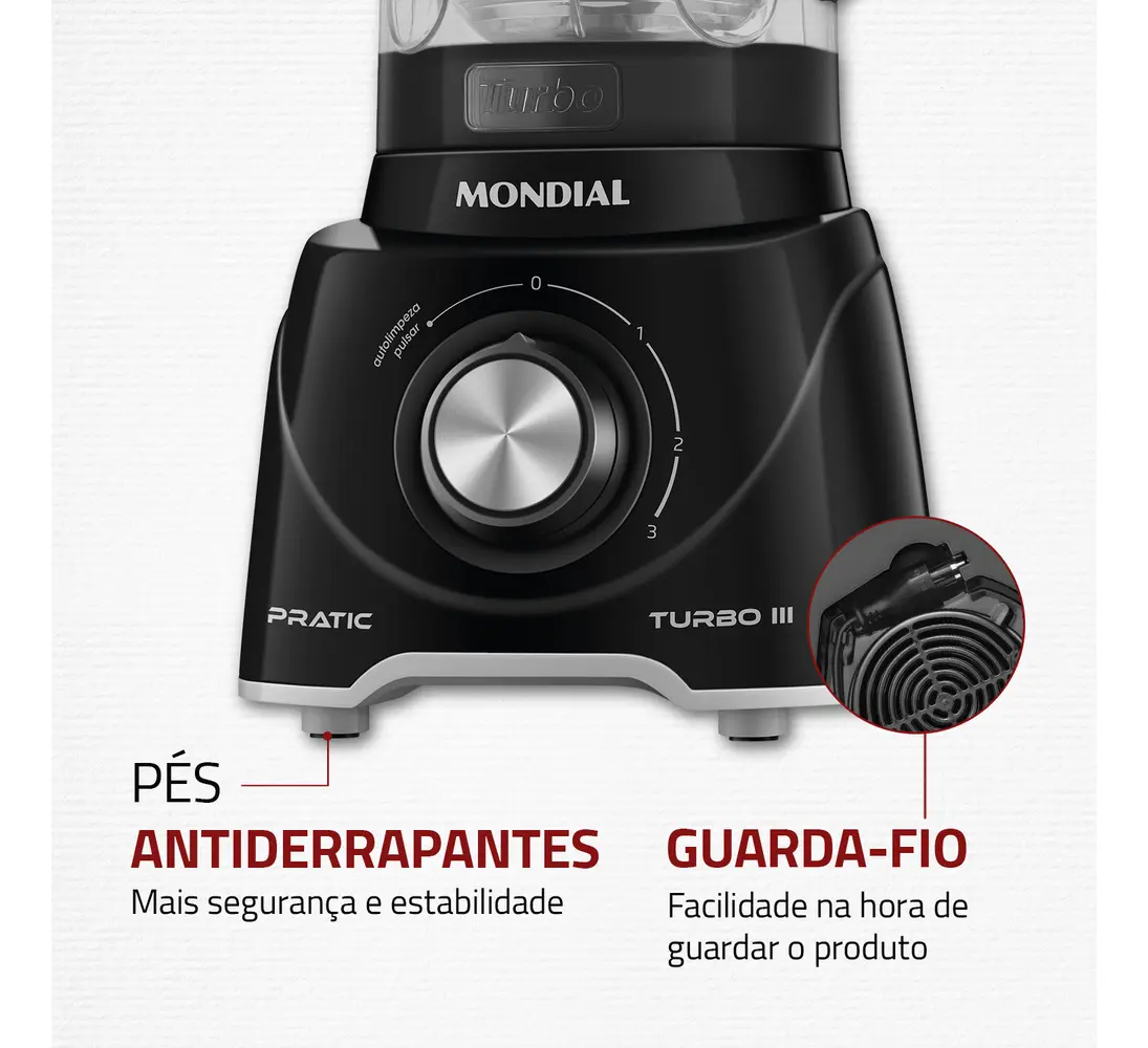 Liquidificador Pratic Turbo III, Mondial, 550W - L-93-BG - Bivolt 110V/220V