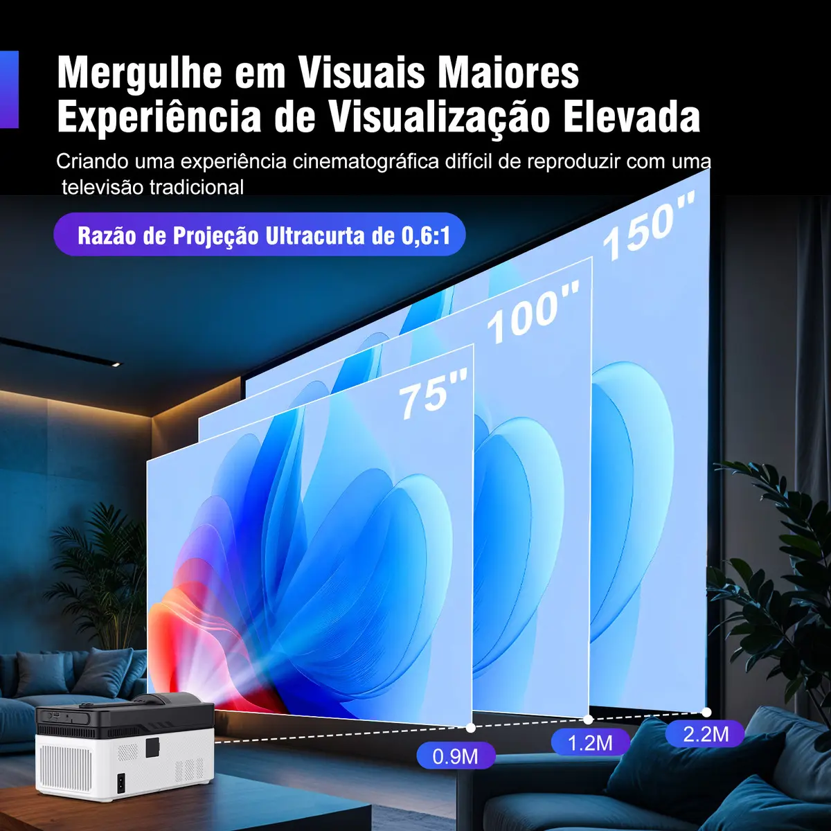 Projetor Magcubic HY450 LED Full HD 1080p Android Wi-Fi 6 e Bluetooth